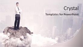  Presentation with businessman standing on maze - Theme featuring high performance building - young successful happy businessman standing background and a  colored foreground