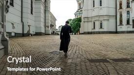  Presentation with ukraine - Beautiful PPT theme featuring high priest - monk crossing himself backdrop and a dark gray colored foreground