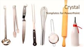  Presentation with cooking utensils - Amazing slides having high quality kitchen utensils backdrop and a cream colored foreground