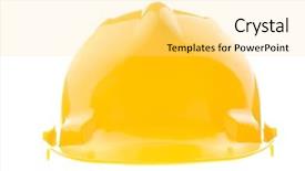  Presentation with image resolution - Cool new slides with high resolution studio image of a yellow hard plastic helmet from front isolated on the white background backdrop and a blonde colored foreground