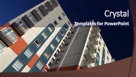  Presentation with rise - Slides with blue window whitewashed house - high-rise apartment block background and a navy blue colored foreground