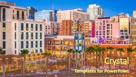  Presentation with quarter - Colorful PPT theme enhanced with high rise building - san diego california usa cityscape backdrop and a tawny brown colored foreground
