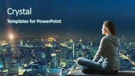  Presentation with high rise building - PPT layouts with high rise building - woman is sitting background and a ocean colored foreground