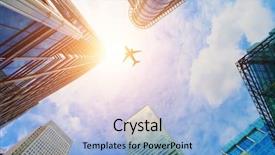  Presentation with business travel - PPT theme enhanced with high-rise buildings transport transportation background and a light blue colored foreground