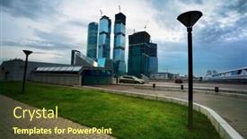  Presentation with rise - Amazing PPT theme having high-rise-buildings-under-construction backdrop and a tawny brown colored foreground