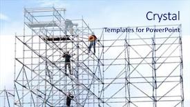  Presentation with scaffold - PPT theme enhanced with hanging rope - steeplejacks on a scaffold background and a sky blue colored foreground