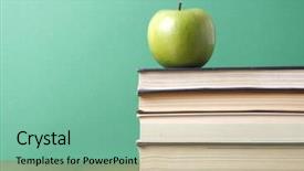  Presentation with apple on open books - Presentation theme enhanced with research educational - apple over books background and a seafoam green colored foreground
