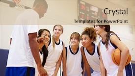  Presentation with sports school - Presentation theme with high school basketball team having background and a soft green colored foreground
