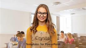  Presentation with lecture hall - Cool new slide deck with high-school-education-and-vision backdrop and a gold colored foreground