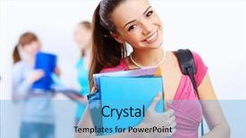  Presentation with college - Cool new slide set with graduating school - young female student at college backdrop and a light blue colored foreground