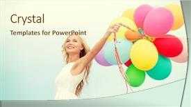  Presentation with summer celebration - Cool new presentation theme with top view blue gift box with ribbon and colorful balls on white background backdrop and a light gray colored foreground