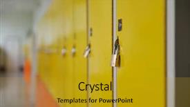  Presentation with high school - Beautiful PPT theme featuring high school hallway showing yellow backdrop and a gold colored foreground