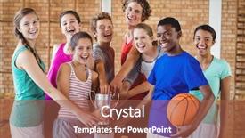  Presentation with basketball court - Presentation theme with high school kids holding trophy background and a red colored foreground
