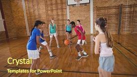  Presentation with basketball court - Presentation theme having high school kids playing basketball background and a tawny brown colored foreground
