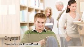  Presentation with music school - Amazing theme having high school library - student with headphones listen to music backdrop and a lemonade colored foreground