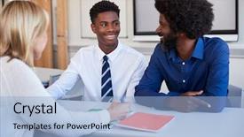  Presentation with high school - Slide deck featuring high school parents evening background and a light blue colored foreground