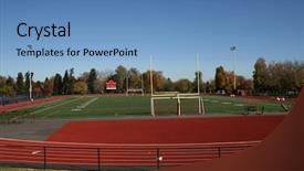  Presentation with track field - Colorful slide deck enhanced with high school running track and football field backdrop and a teal colored foreground