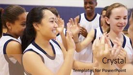  Presentation with high school sports - Slides featuring high school sports team celebrating background and a coral colored foreground