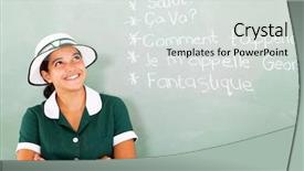  Presentation with cognitive development of high school learners - Beautiful PPT theme featuring cheerful female high school student backdrop and a light gray colored foreground