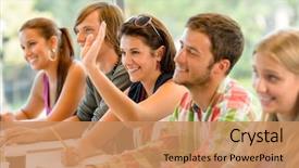  Presentation with high school - Presentation having high-school student raising her background and a coral colored foreground