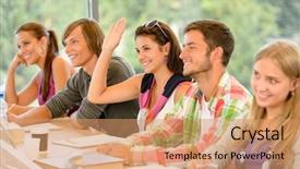  Presentation with high school psychology - Presentation theme featuring hand in class lesson teenagers background and a coral colored foreground