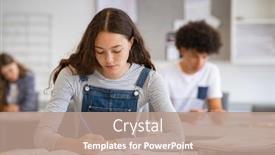  Presentation with taking notes - Presentation design with high-school-student-taking-notes background and a coral colored foreground