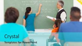  Presentation with senior high school - Audience pleasing theme consisting of high school student writing backdrop and a cyan colored foreground