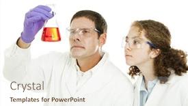  Presentation with laboratory chemical - PPT theme enhanced with high school student and her teacher examining a chemical compound in the laboratory background and a cream colored foreground