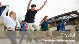  Presentation with high school students - Theme having high school students jumping background and a coral colored foreground