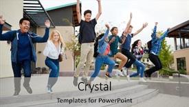  Presentation with high school students - Slide deck featuring high school students jumping background and a light gray colored foreground