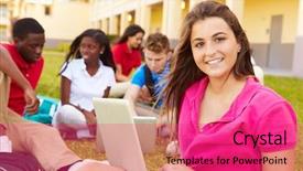  Presentation with high school students - Slide set enhanced with high school students studying outdoors background and a red colored foreground