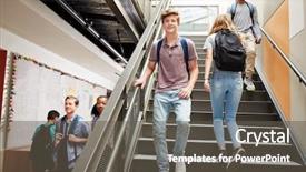  Presentation with high school students - Slide set featuring high school students walking down background and a  colored foreground