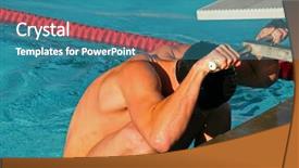  Presentation with athletes - Presentation design featuring high school swim meet background and a teal colored foreground