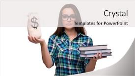  Presentation with university - Presentation theme having high school tuition - concept of expensive university books background and a light gray colored foreground