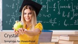  Presentation with chalkboard - Audience pleasing presentation design consisting of high school tuition - young female student in front backdrop and a gold colored foreground