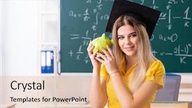  Presentation with chalkboard - Theme featuring high school tuition - young female student in front background and a yellow colored foreground