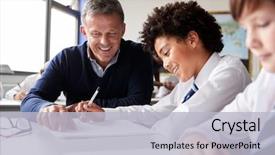  Presentation with high school - Beautiful PPT theme featuring high school tutor giving male backdrop and a light gray colored foreground