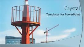  Presentation with construction red - Theme with high section of a red lighthouse with construction crane on background background and a light blue colored foreground