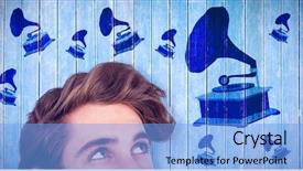  Presentation with man looking up happy - PPT theme enhanced with high section of man looking background and a light blue colored foreground