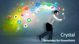  Presentation with application web bleu - Cool new PPT layouts with high speed - running businessman with colorful application backdrop and a ocean colored foreground