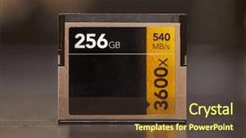  Presentation with memory storage devices - PPT theme with flash cards - professional cfast memory card 256gb background and a tawny brown colored foreground