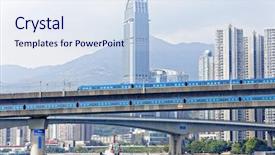  Presentation with train bridge - PPT layouts with high speed train on bridge in hong kong downtown city at day background and a sky blue colored foreground