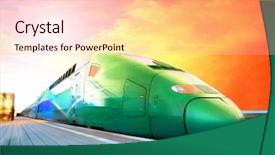  Presentation with maglev train high speed way - Theme enhanced with orange slices flower and orange juice in glass on wooden background background and a tawny brown colored foreground