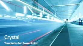  Presentation with urban train - Colorful slide deck enhanced with high speed vehicles urban roads - vanishing train arriving on blue backdrop and a teal colored foreground