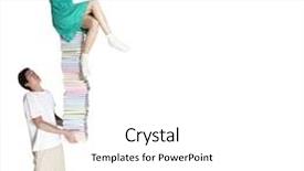  Presentation with stack books - PPT theme with high stack of colorful books background and a white colored foreground