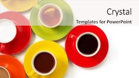  Presentation with coffee beans on a white - Presentation theme with high tea - cup of coffee isolated background and a sky blue colored foreground