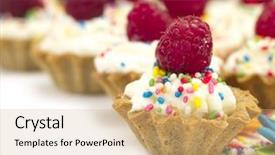  Presentation with high tea - PPT theme featuring high tea - cupcakes with raspberries background and a coral colored foreground