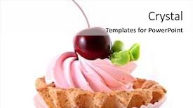  Presentation with tea cake - Cool new PPT theme with high tea - sweet cake with cherry isolated backdrop and a white colored foreground