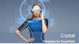  Presentation with tech science - Audience pleasing presentation theme consisting of high tech - augmented reality science technology backdrop and a teal colored foreground