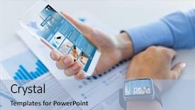  Presentation with mass media - PPT theme having high tech - business technology mass media background and a light blue colored foreground